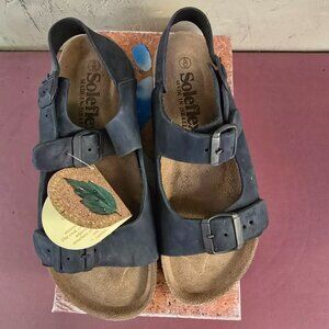 New Womens Black Leather Double Buckle Sandals 6M 8M 9M